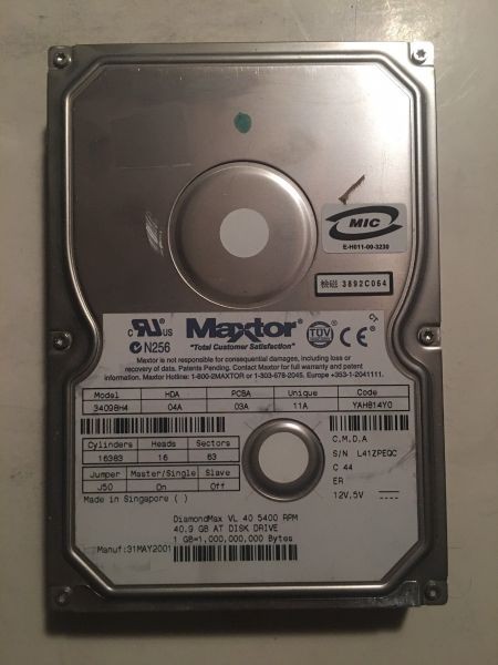 Hdd, 40.9gb, 04a 03a 11a, yah814y0, c,m,d,a; dl04a, (4053)