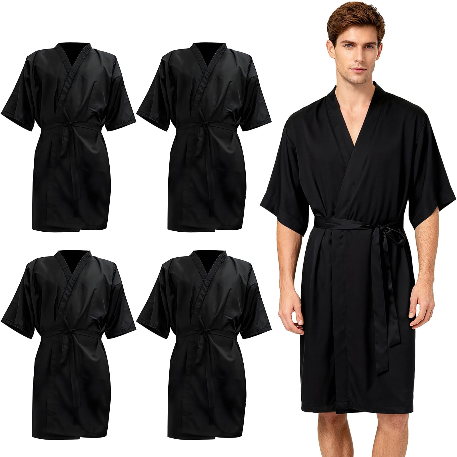 4 PCS Barber Cape Hair Cutting Kimono Style Salon Apron Black 40 Inch Tie