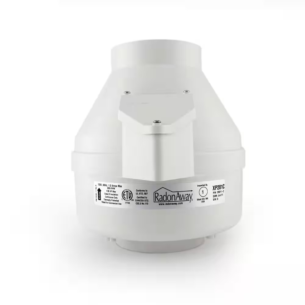 XP201C 4 In. Inlet and Outlet Inline Radon Fan in White with 1.6 In. Maximum Ope