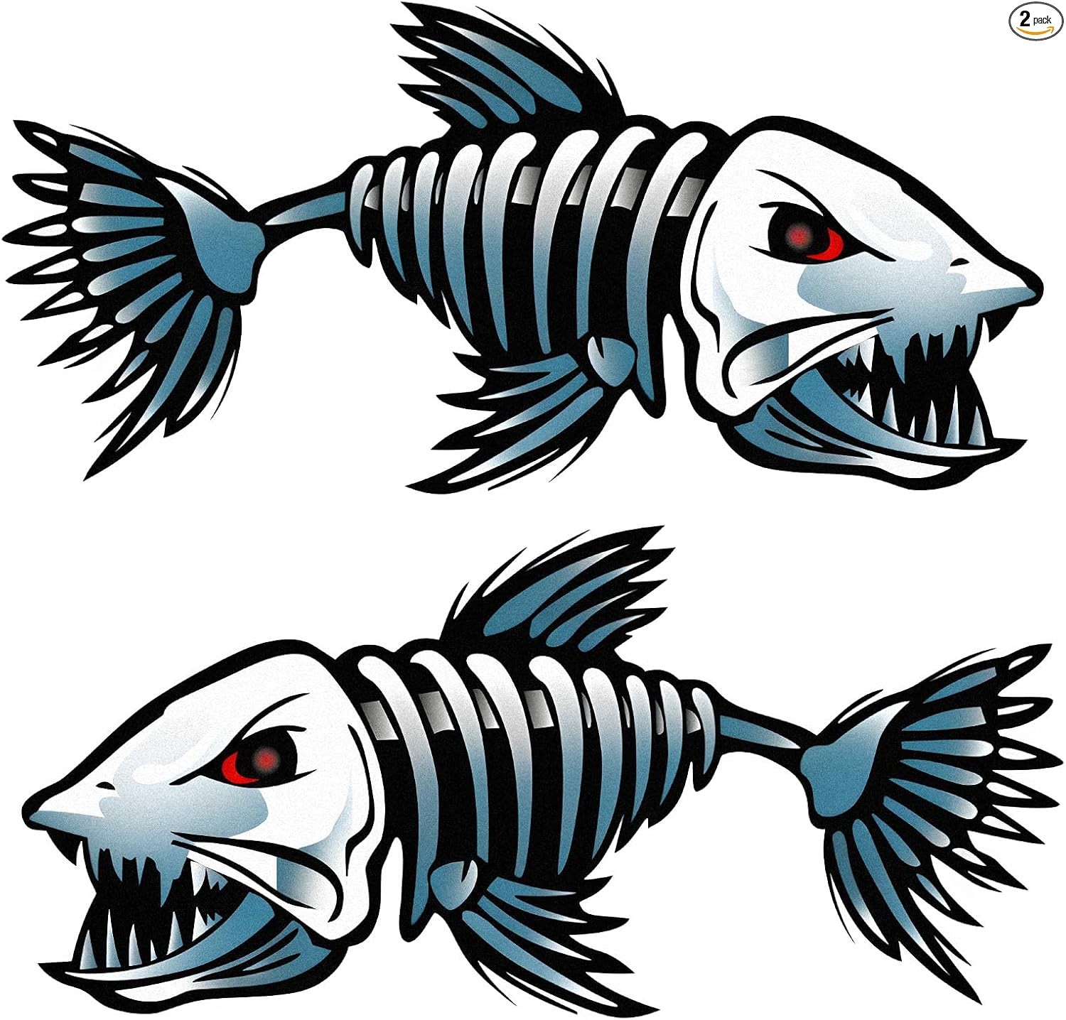 2 PCS 10x5 Inch Reflective Fish Skeleton Decals, Waterproof Vi Color: Colorful