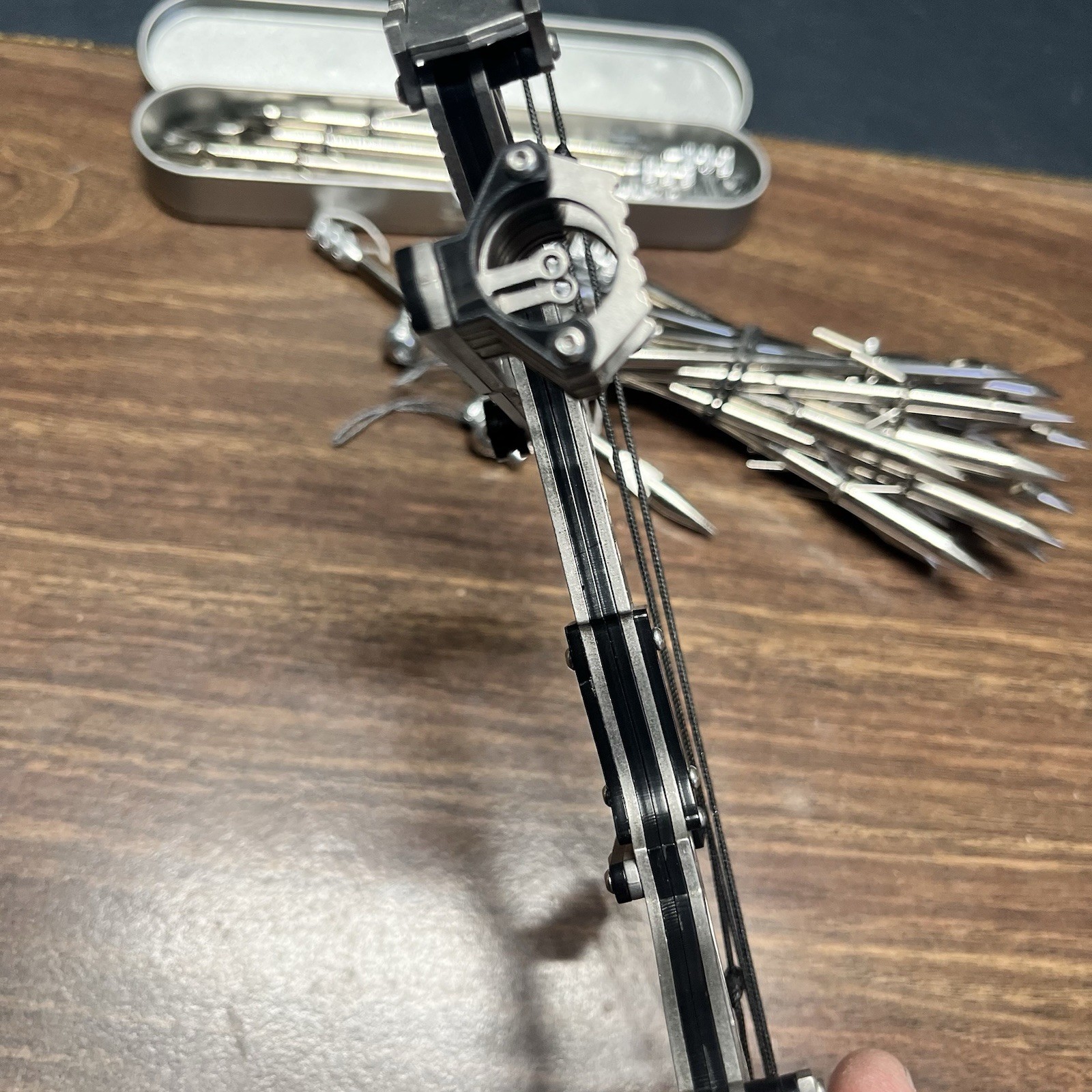 Mini 9” Compound Bow & Fishing Arrows Stainless Steel Small Hand Compound Bow.