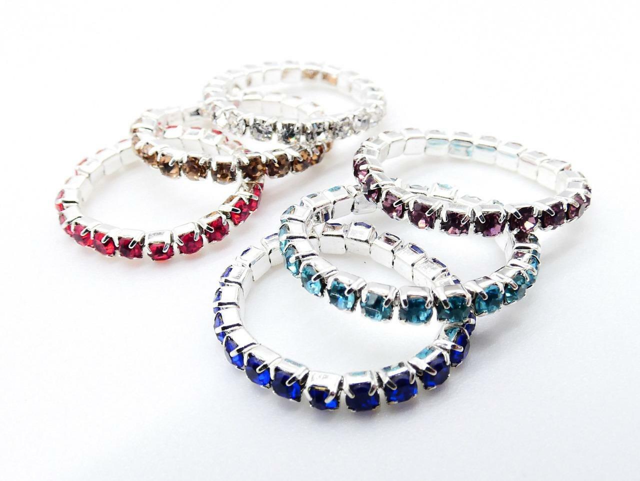 WHOLESALE 12 PCS Silver Assorted Rhinestone Crystals Stretch PETITE Toe Rings