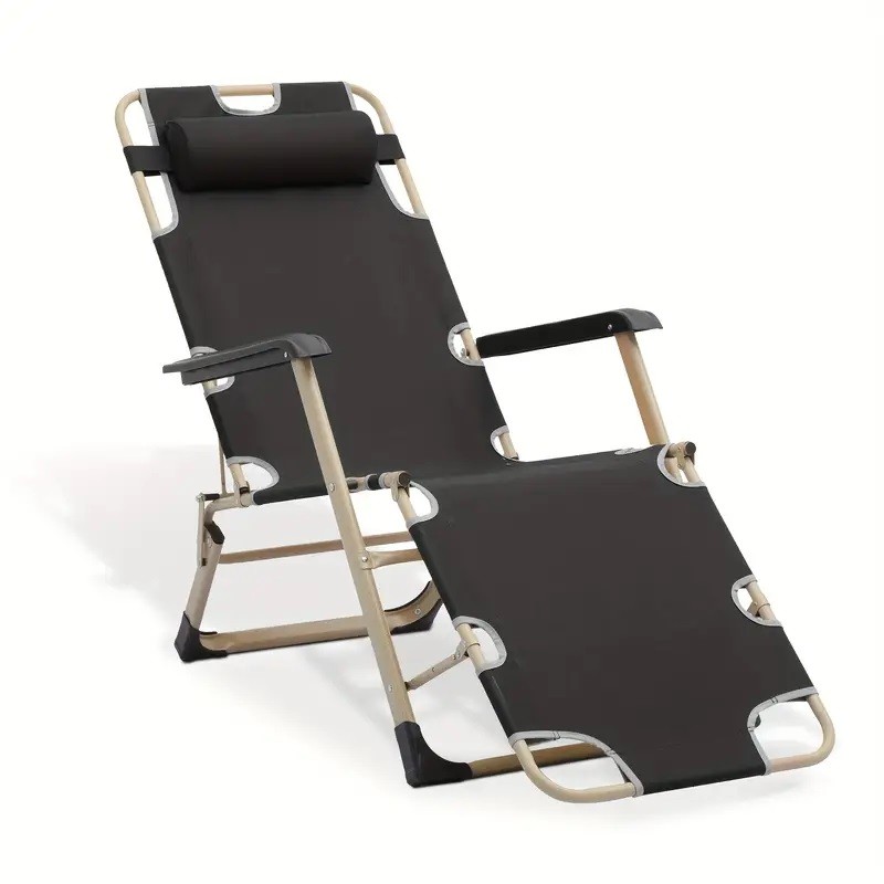 Outdoor Reclining Lounge Chair Black 4-Position Adjustable Back Garden