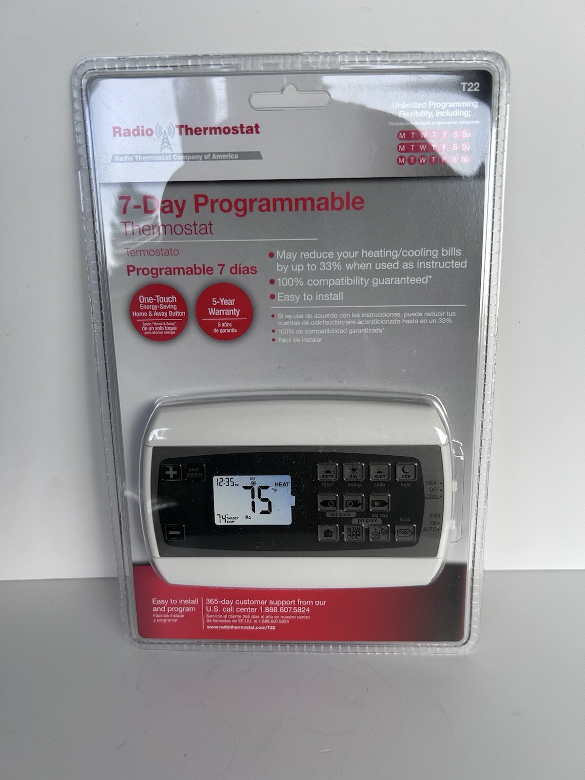 Radio Thermostat T22 7 Day Programmable Thermostat White New in Pack
