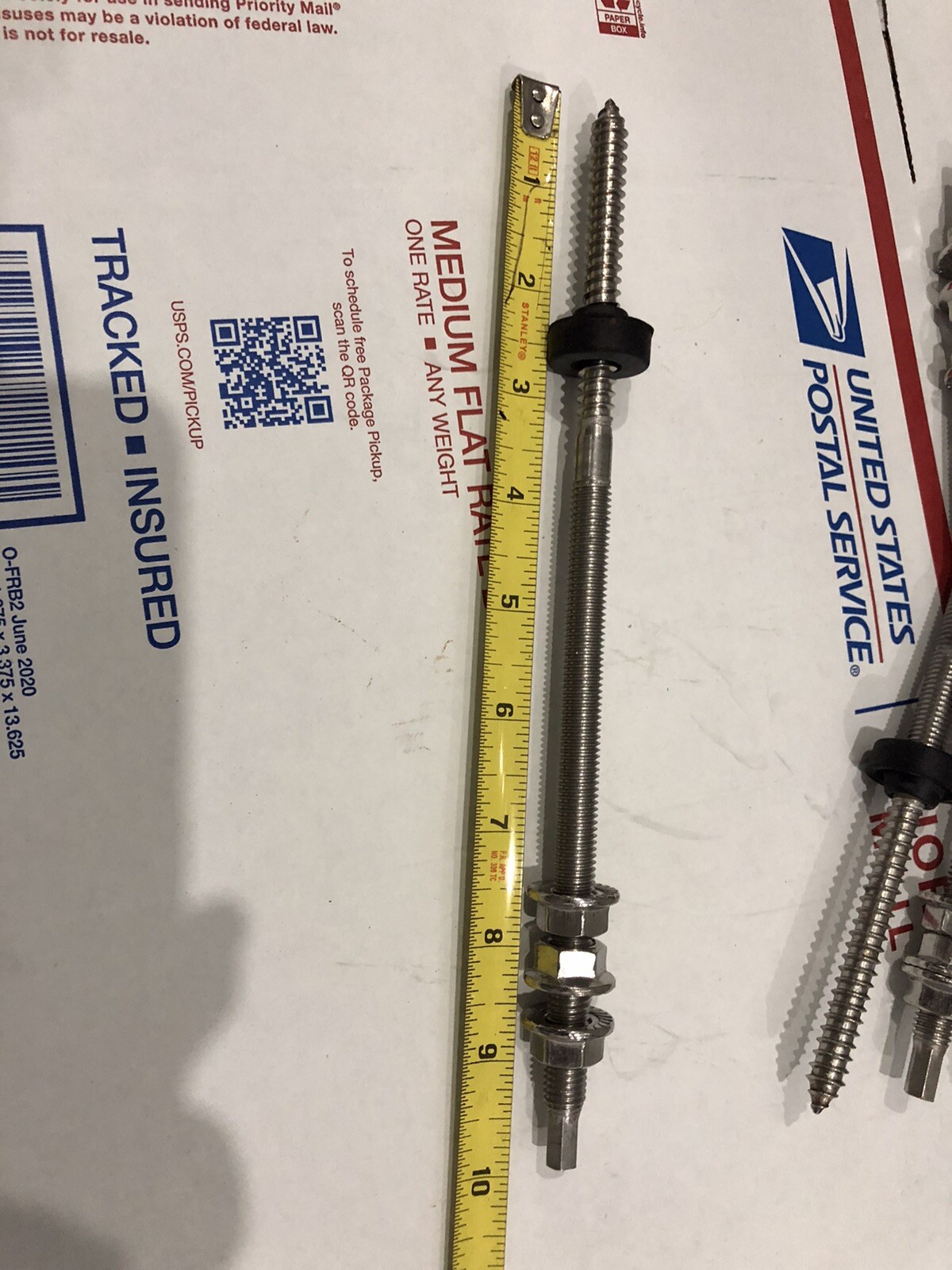Lot of 4-pieces HANGER BOLT 10” x 3/8“ STAINLESS SCREW -Quick Install HEX