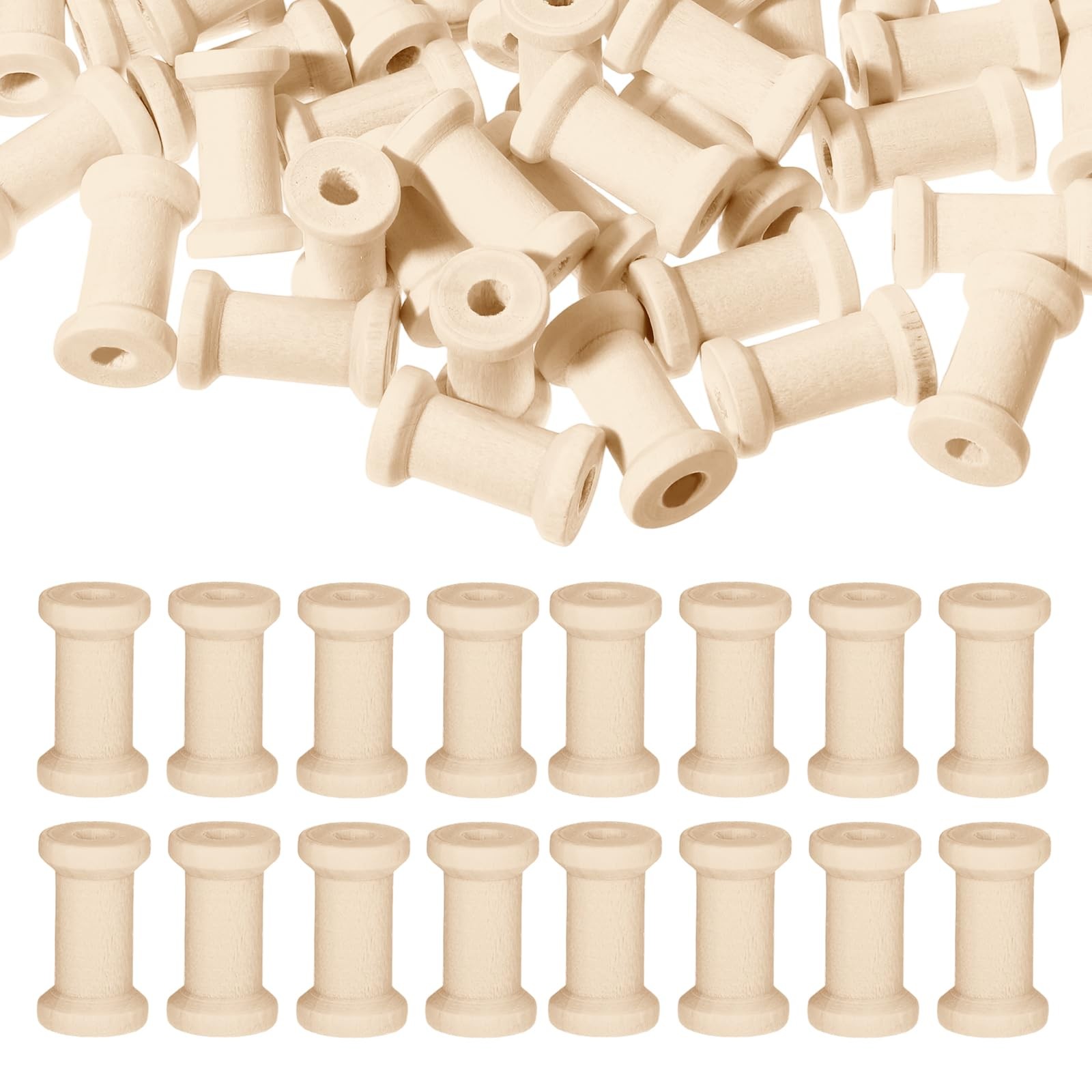 1" Wooden Spools of Crafts Empty Natural Wood Thread Bulk Barrel beige