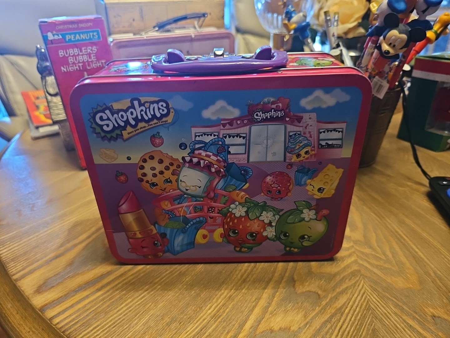 SHOPKINS Metal Lunch Box - Collectible Collector’s Tin Handle 2013 Purple Pink