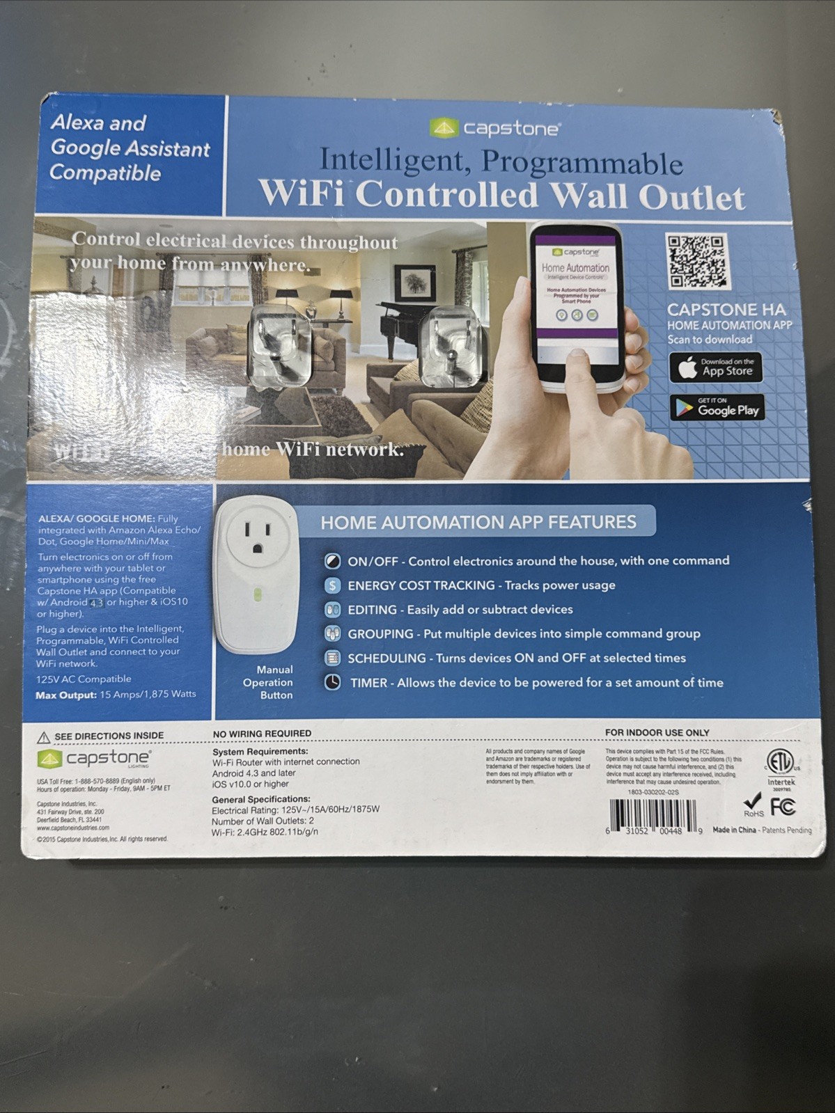 Capstone 2 pack Intelligent Programmable WiFi Wall Outlet Alexa Compatible NEW