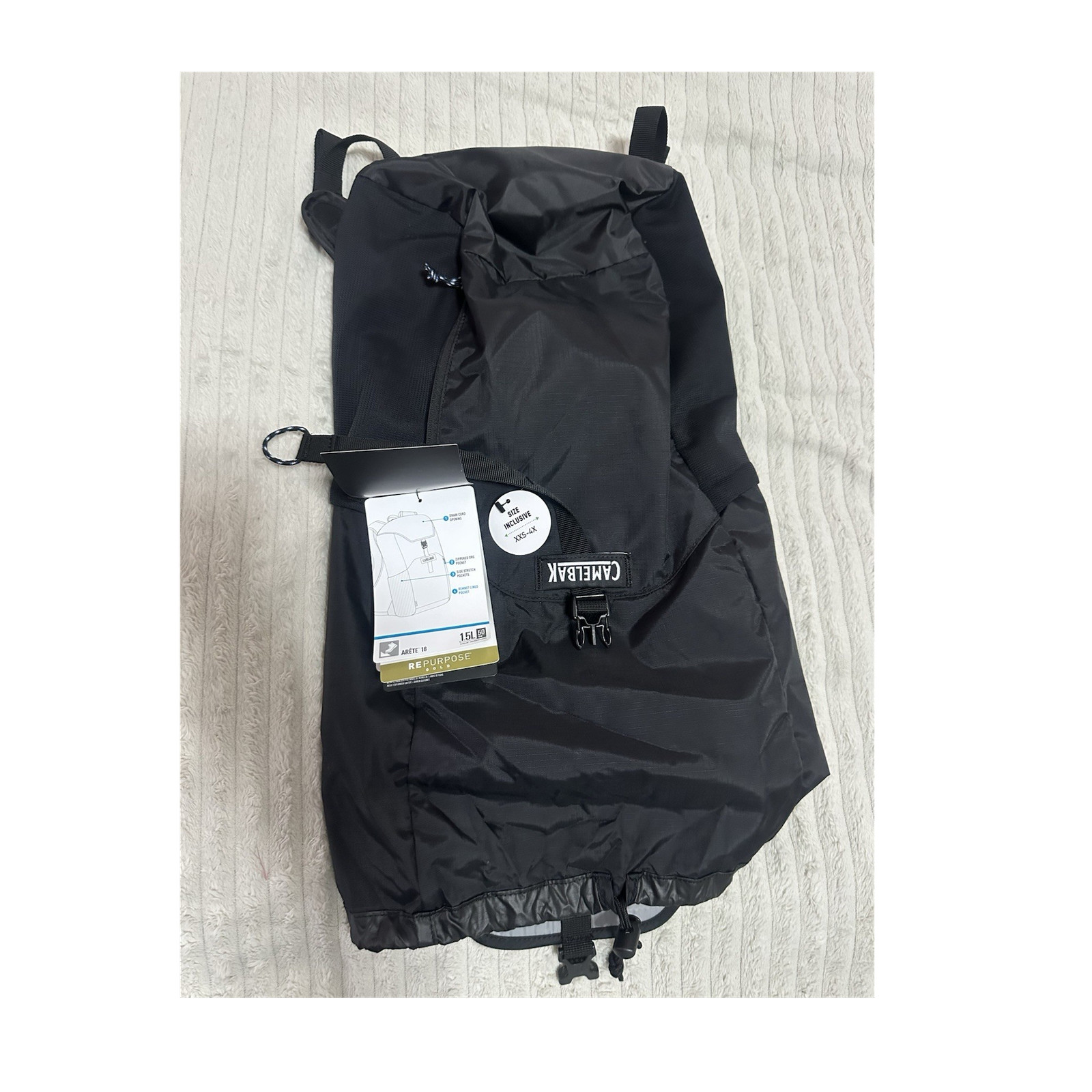 CamelBak Arete 18 Lightweight Hydration Pack 1.5L Black S/M Buckle, 1 Pocket
