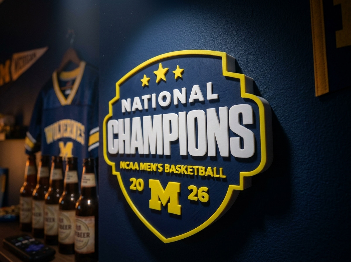 Michigan Wolverines National Champions 2026 3D Sign NCAA Men’s Basketball