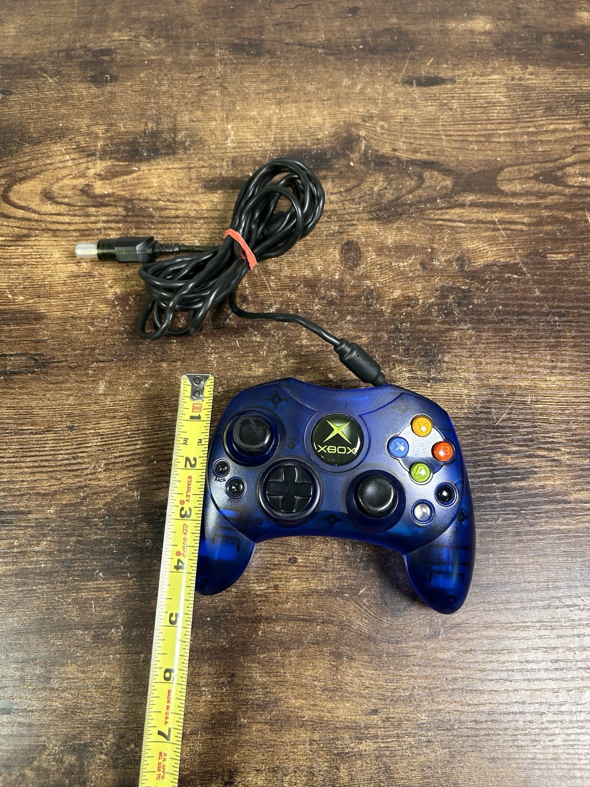 Original Xbox Controller S-Type Clear Blue Genuine OEM w/ Breakaway Cable TESTED