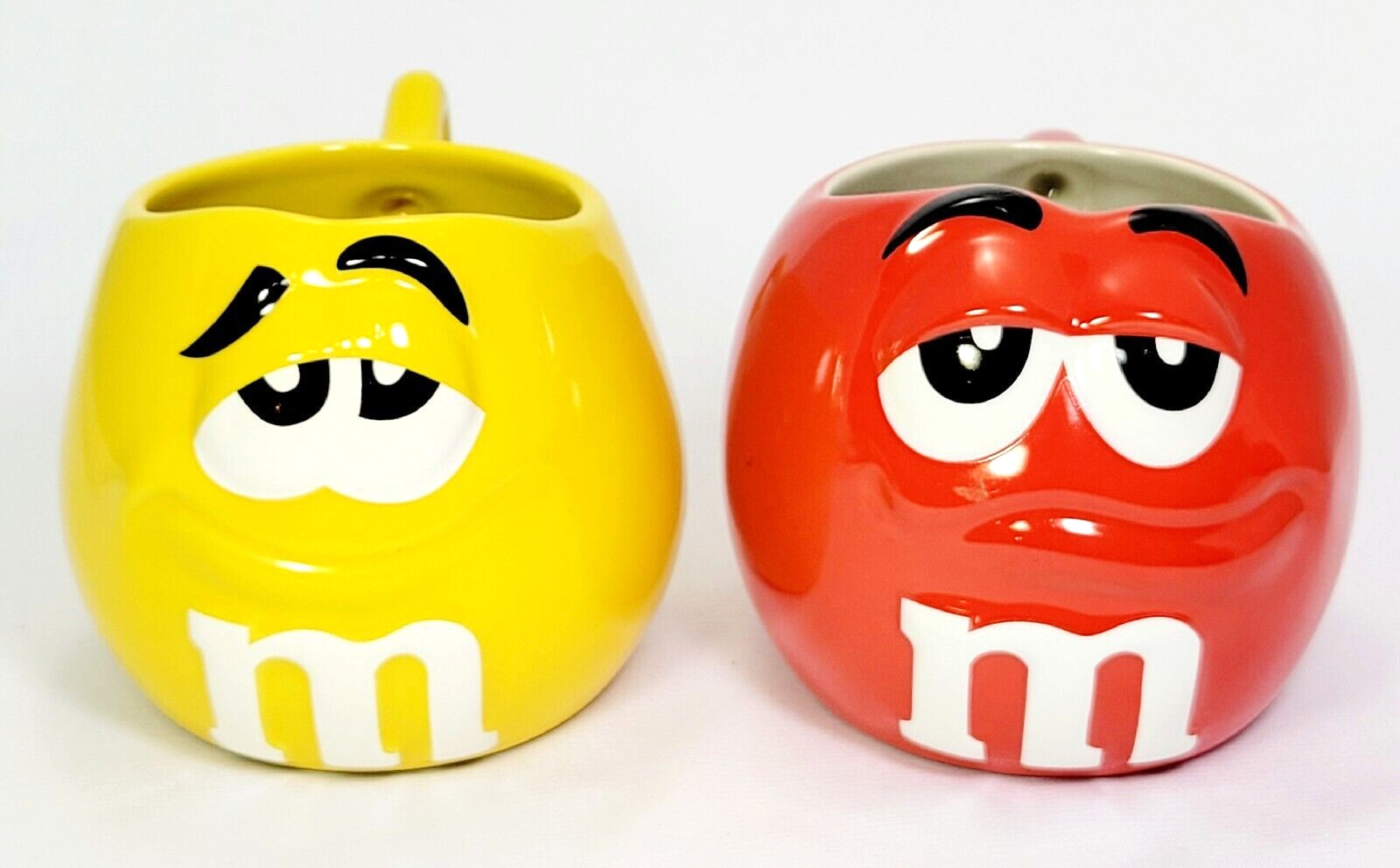 M &M's World Set of (2) 3D Character Face Mugs Red & Yellow cups