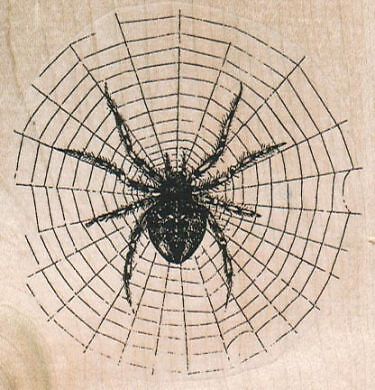 Spider On Web 3 x 3" Rubber Stamp, Halloween Stamp, Halloween Crafts