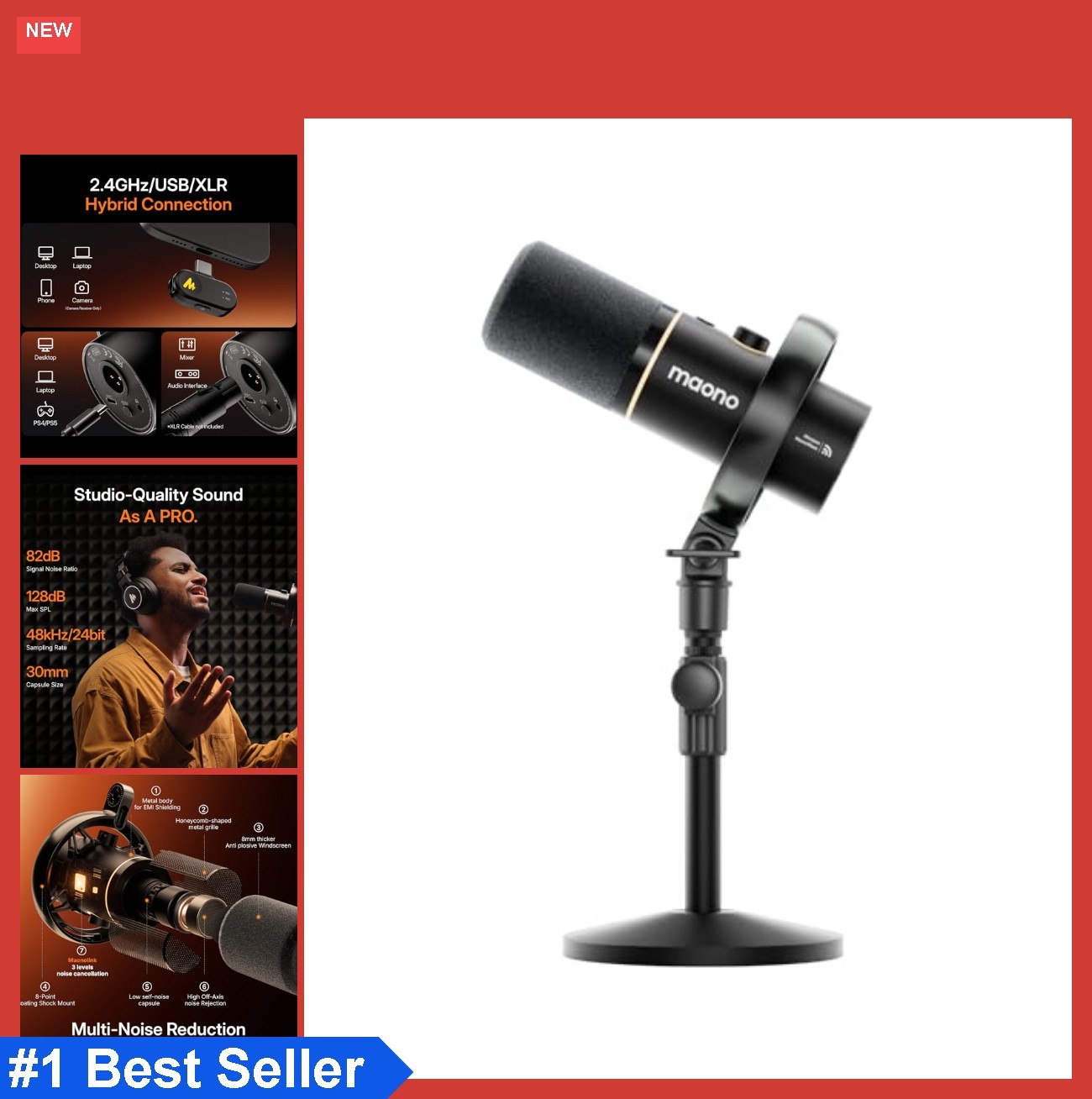 Wireless Dynamic Microphone USB XLR Podcast Streaming Desktop Stand Noise