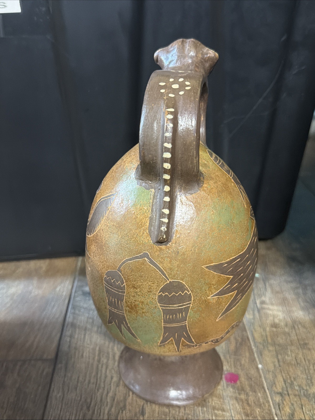 Vintage Peruvian Artisan Handcrafted Figural Vessel Jug
