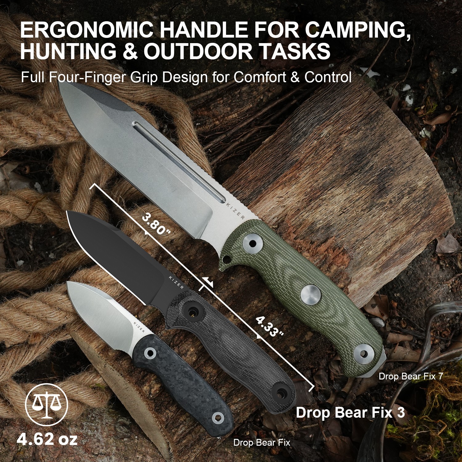 Kizer Drop Bear Fix 3 Fixed Knife 1095 Blade Micarta Handle Medium Size 1101A3