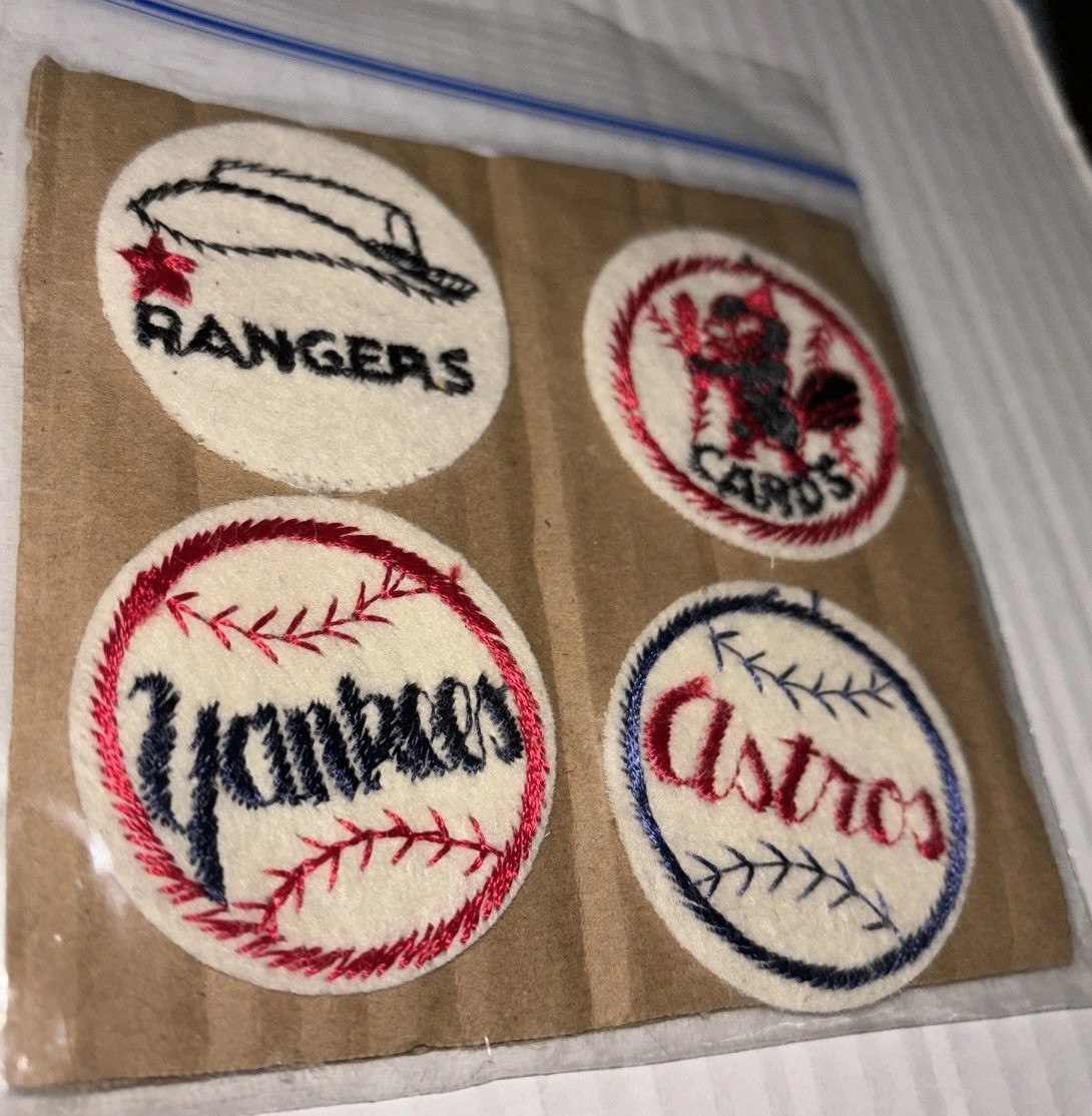 4 LOT Diff VTG 1960s MLB Baseball Felt Patches 2" Yankees Astros Cardinals Rangr