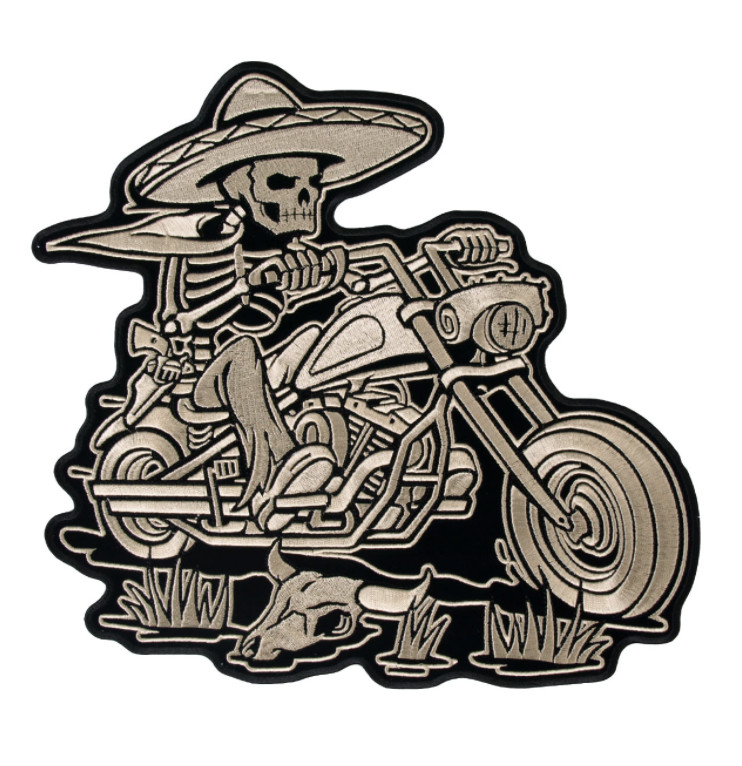 11" SOMBRERO SKELETON MOTORCYCLE RIDER BIKER EMBROIDERED JACKET PATCH