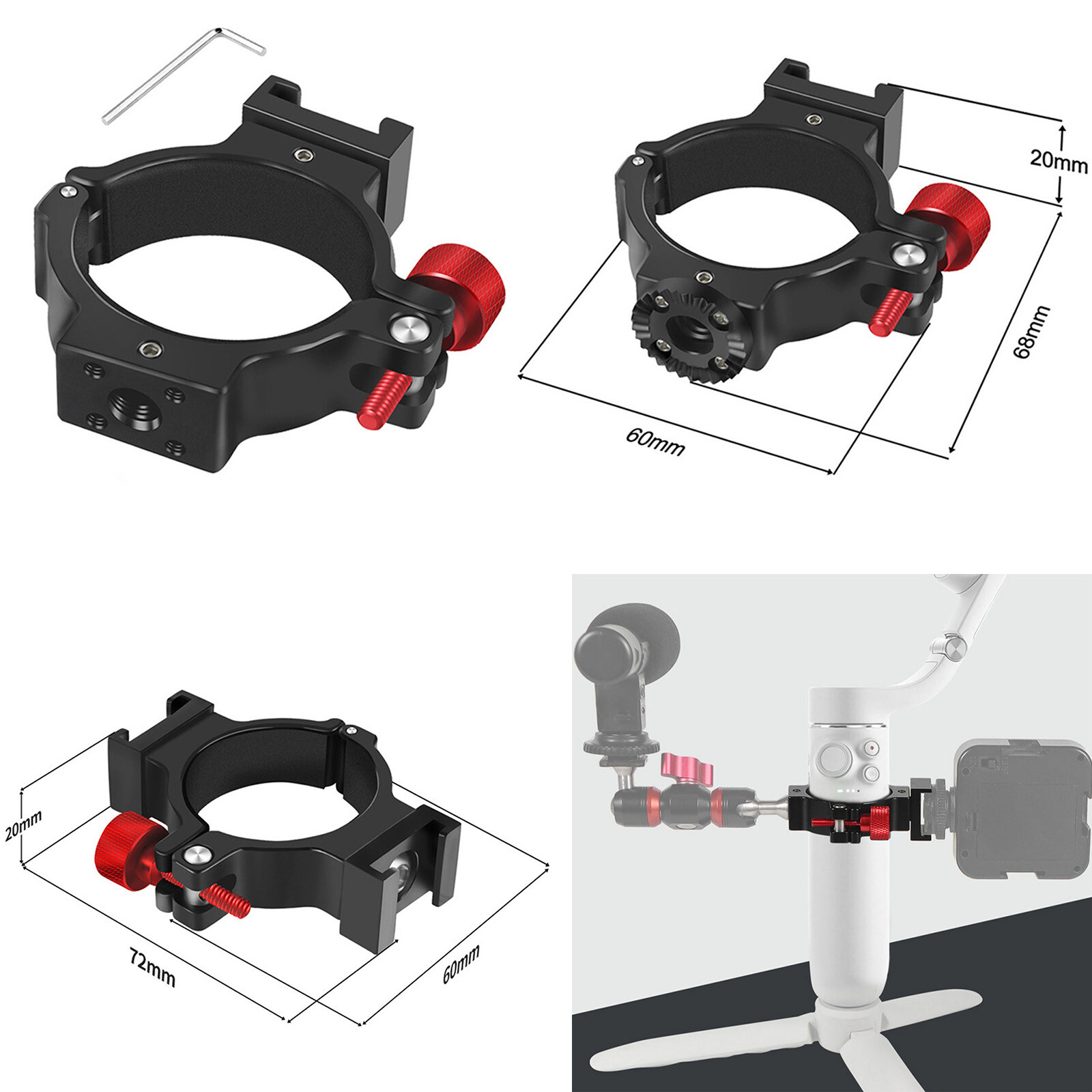 For DJI Osmo7 7P 6 Stabilizer Expansion Clip Dual Cold Shoe Fill Light Adapter