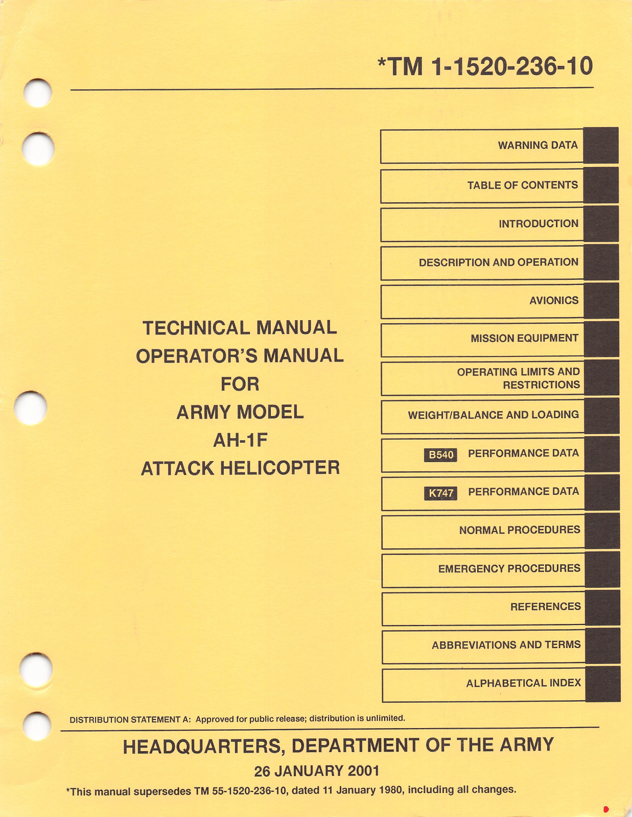 AH-1F Cobra Helicopter Operator's Manual Flight Manual    (CD version)