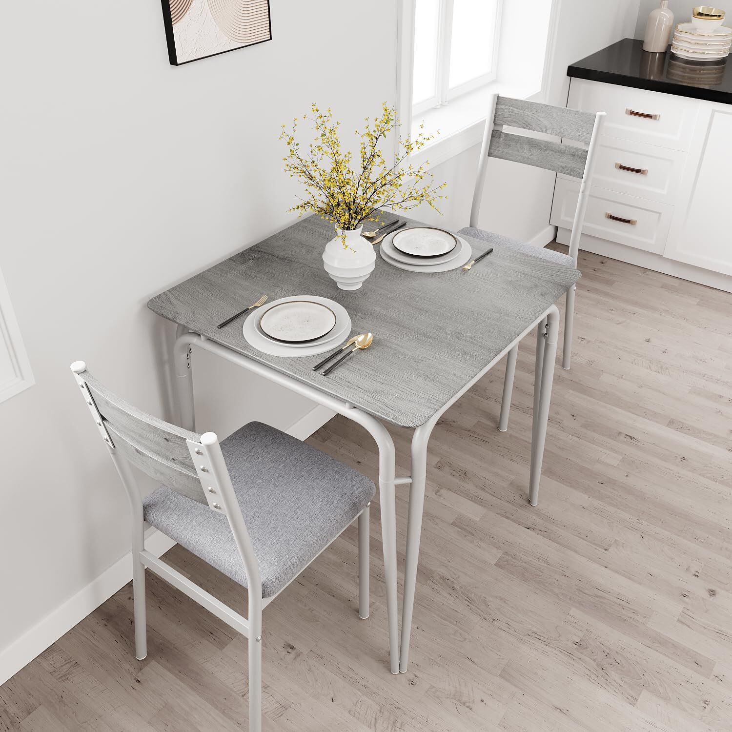 Dining Table for 2, Small Table and Chairs Set of 2, Square Dinette Set for 2