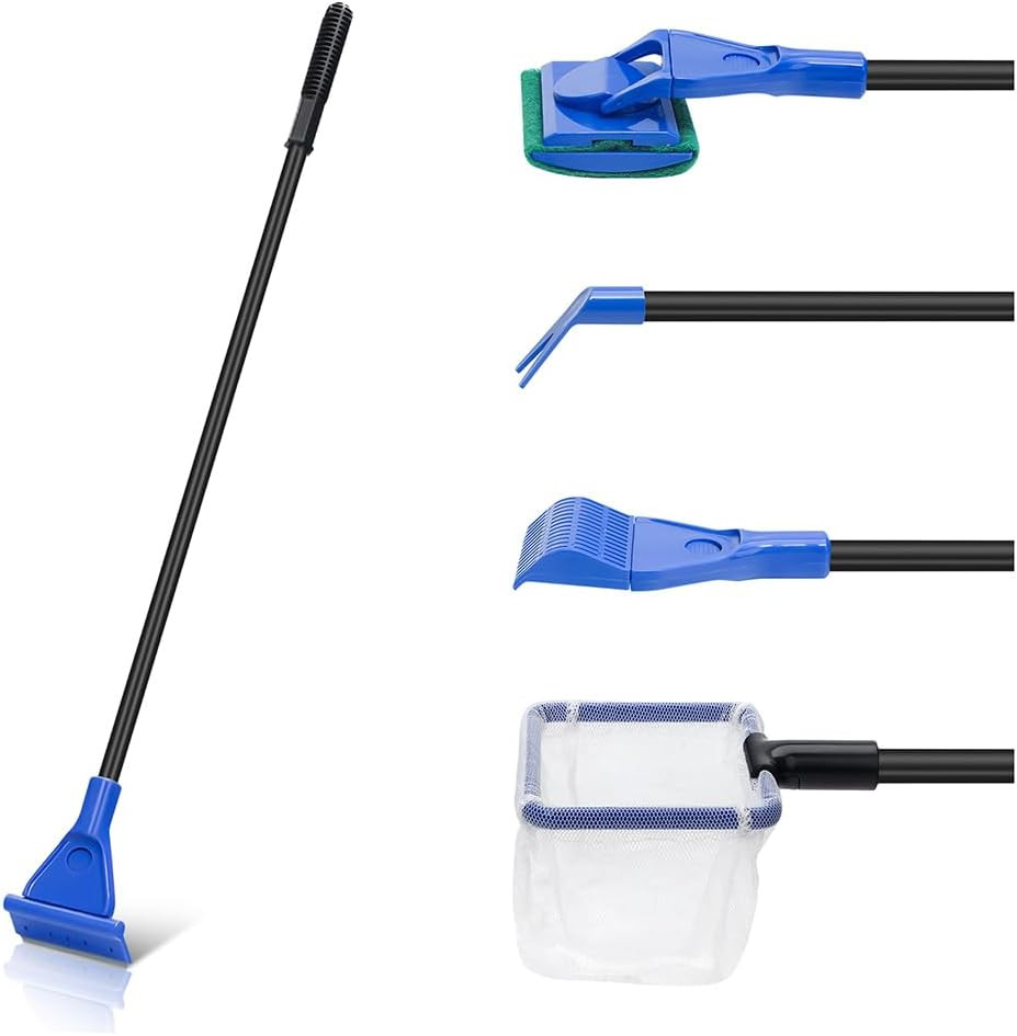 5 in 1 Fish Tank Cleaner Kit Aquarium Cleaning Tools with 19 Inch Anti-Slip Hand