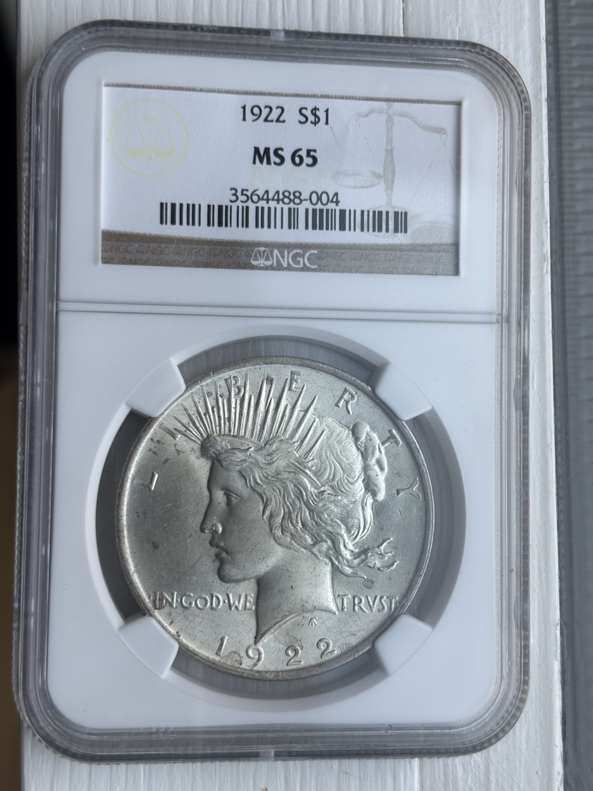 1922 Philadelphia Peace Silver Dollar NGC MS 65
