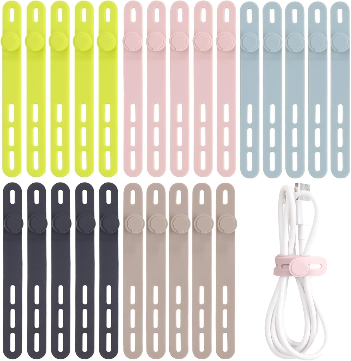 Oligei 25 Pcs Silicone Cable Ties, Ties Reusable, 25P, 25p∣colorful
