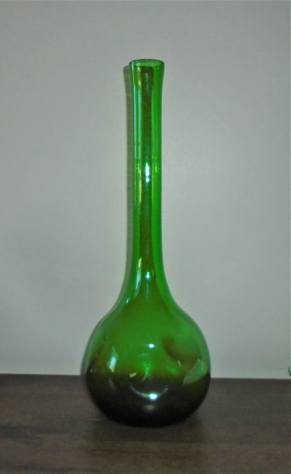 Emopli Dimple Bottle Green Pinch Glass Vintage 19" Home Decor 1970s
