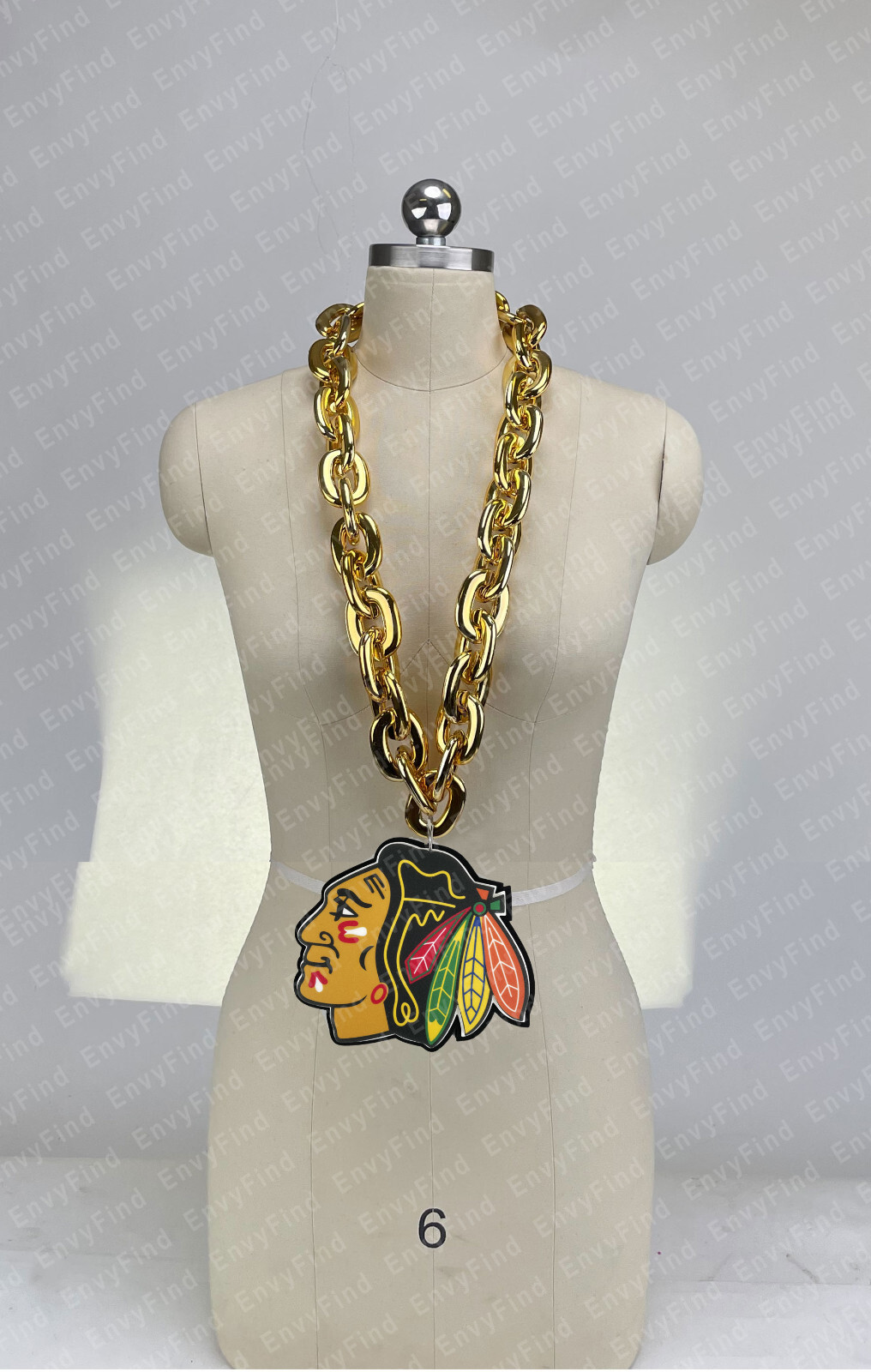 New NHL CHICAGO BLACKHAWKS GOLD Fan Chain Necklace Foam MI USA