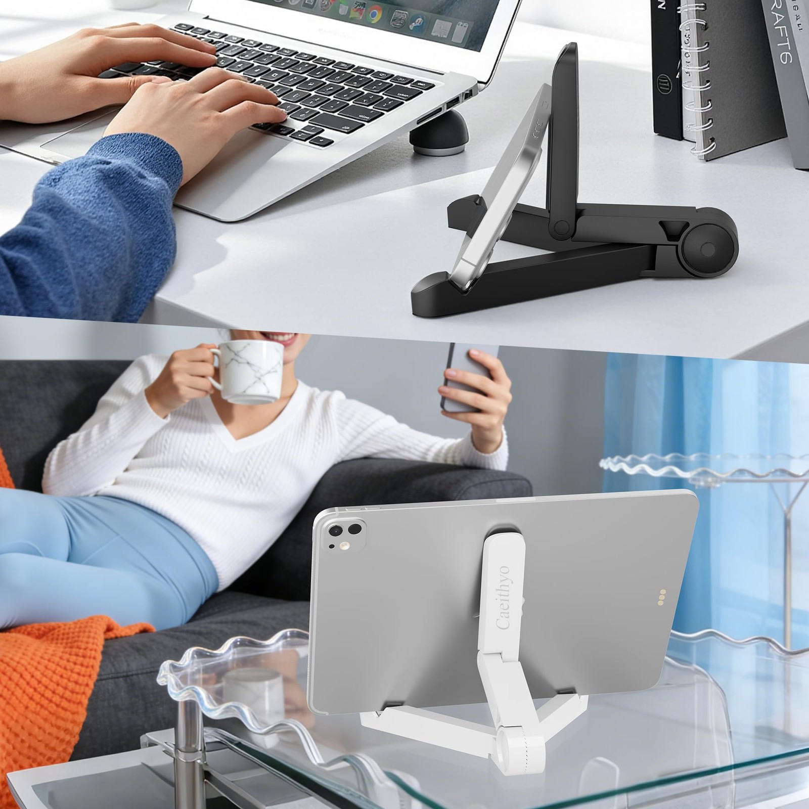 Tablet Stand Holder, Adjustable, Portable, Foldable, Light-Weight, black