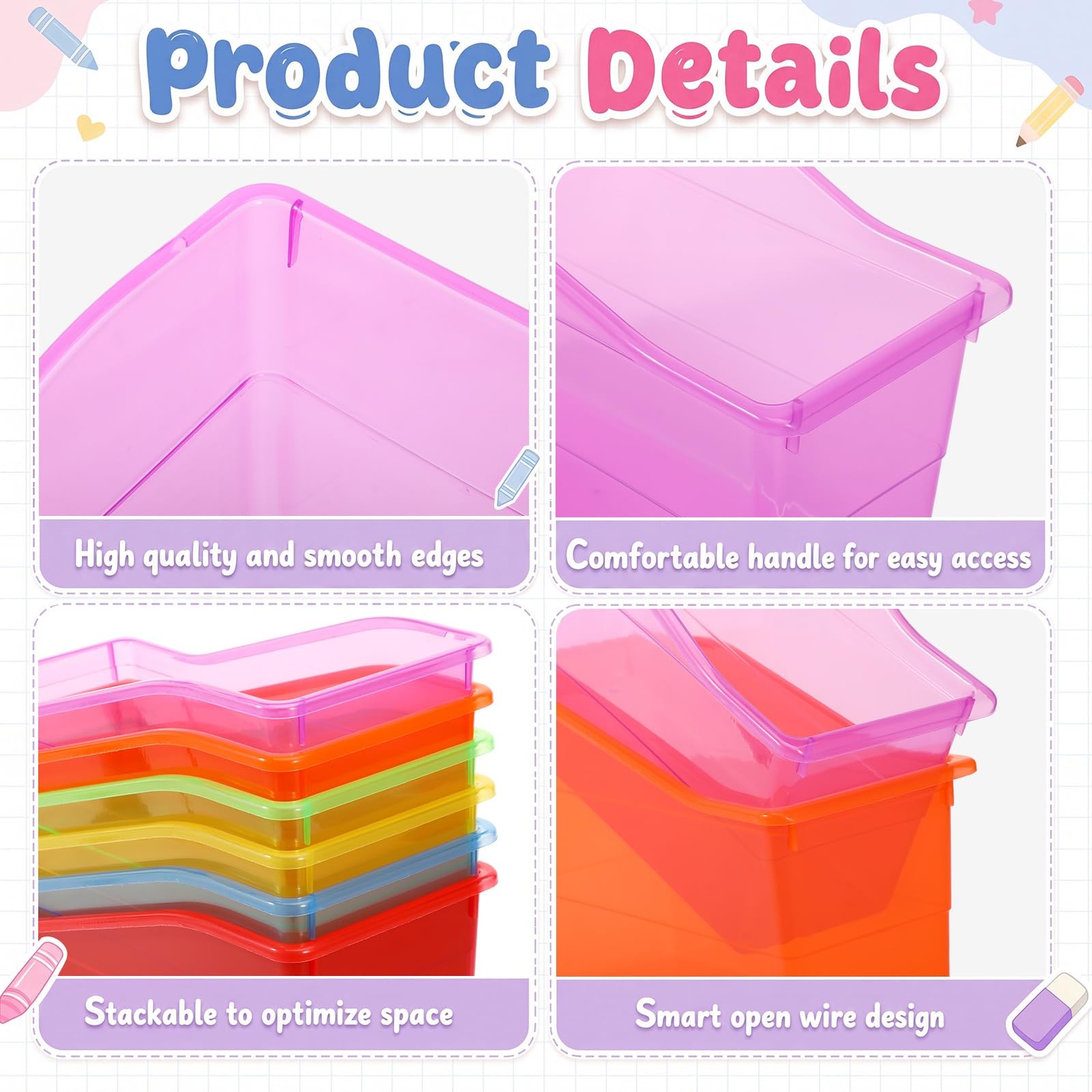 12 Set Book Bins for Classroom with Label Sticker Book Box Baskets Plastic St...