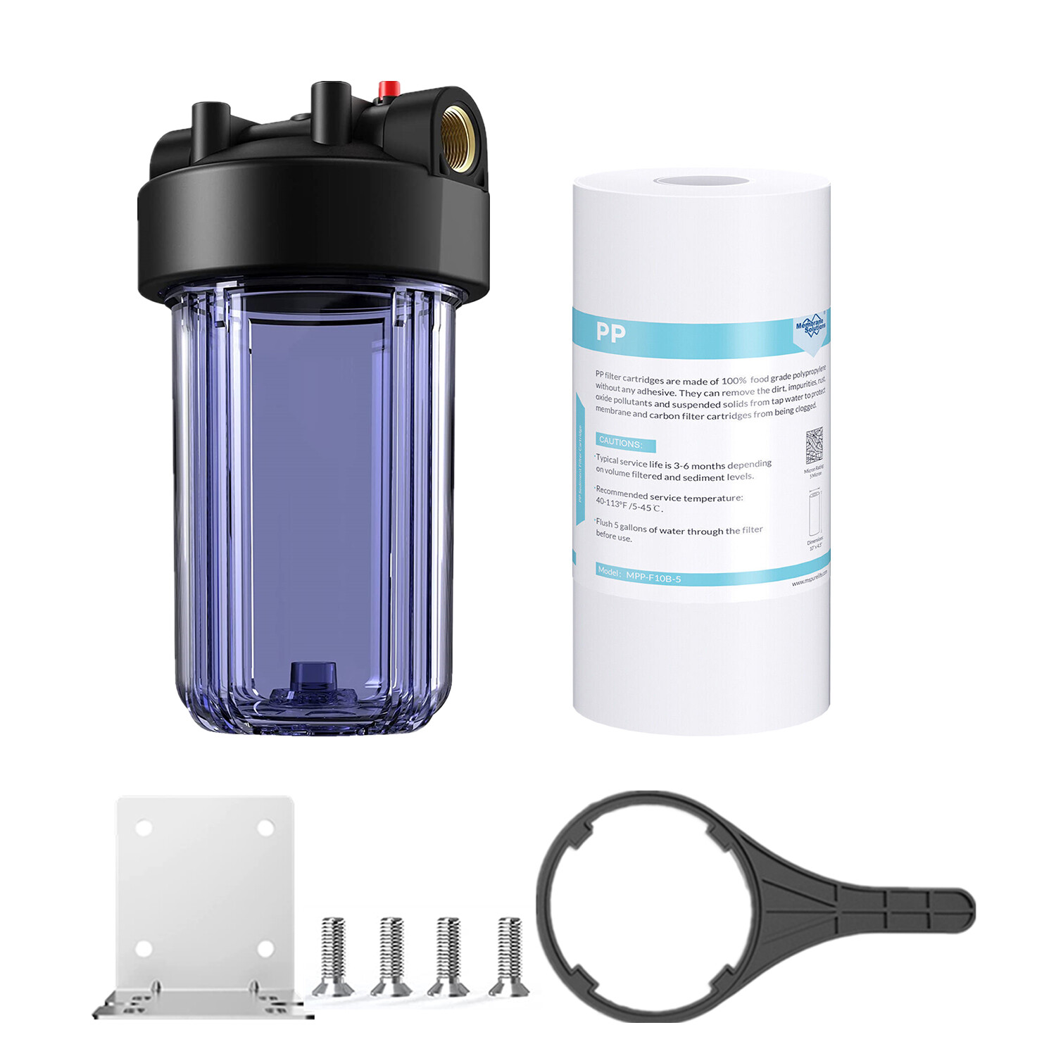 10 Inch Clear Whole House Water Filter Housing 10" x4.5" PP Sediment Filtration