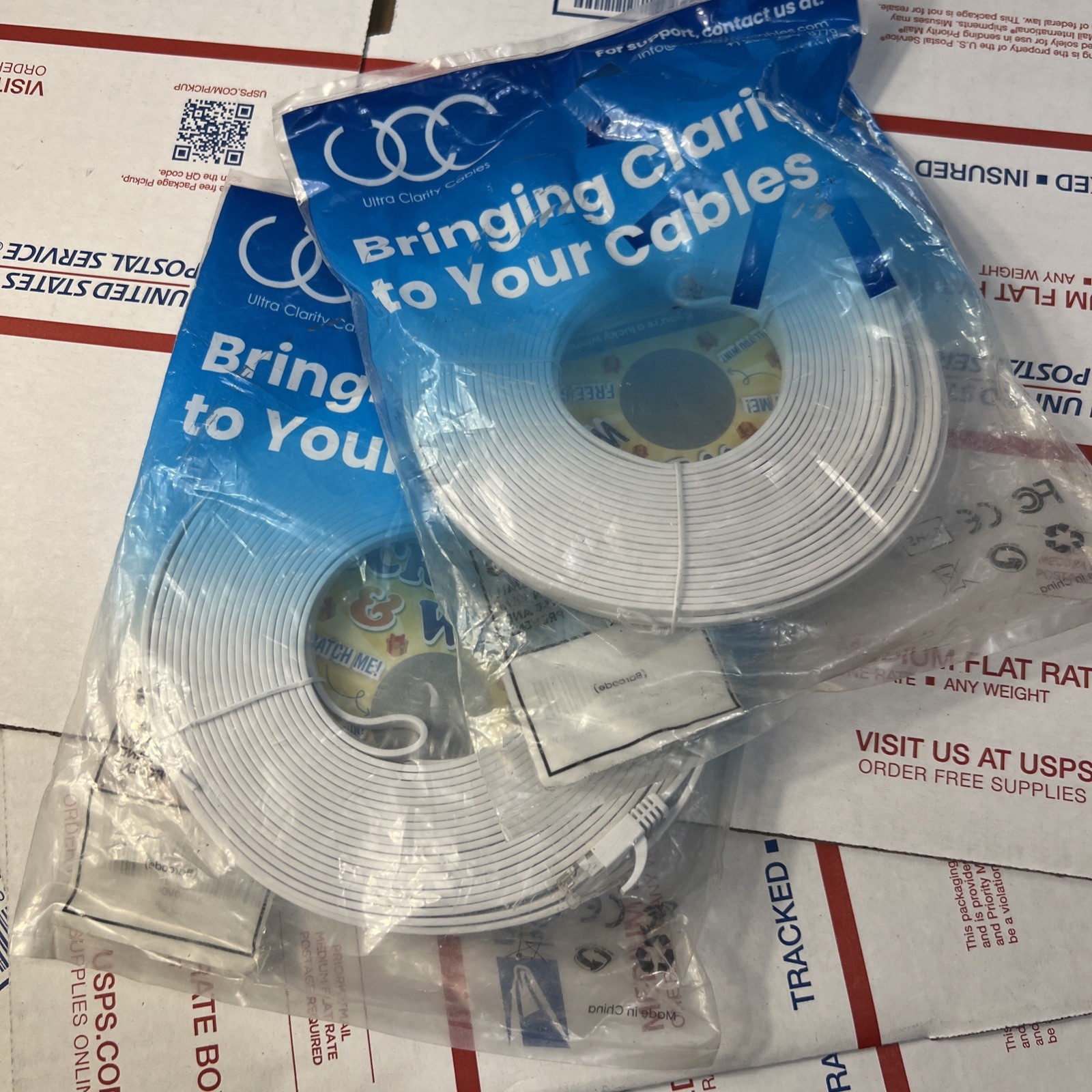 Ultra Clarity Cables Cat6 Ethernet Cable 50FT Flat White (2 Pack) New