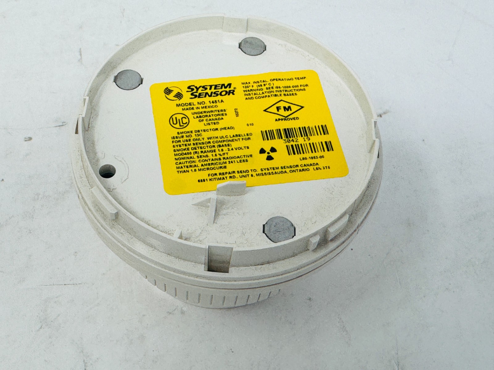 System Sensor ionization Plug-in Smoke Detector Model 1451A Open Box