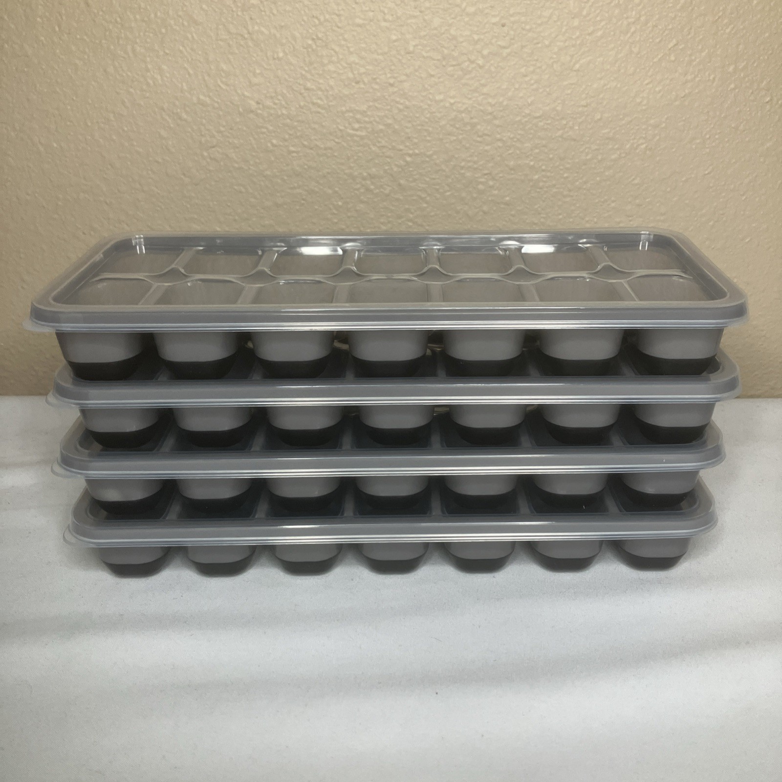 Silicone Ice Cube Tray 4 Pack w/Spill-Resistant Removable Lid, Easy-Release