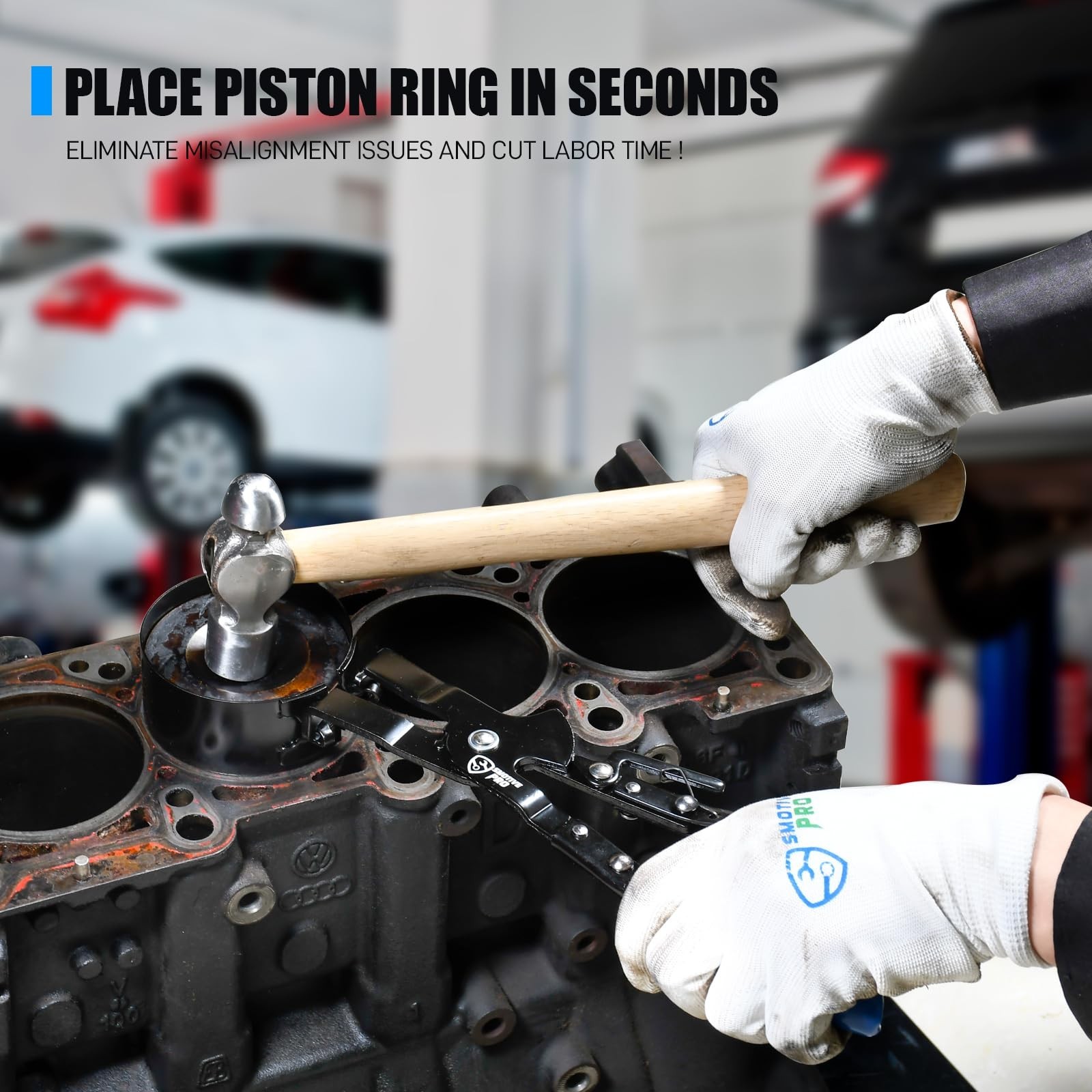 SMOTIVEPRO 8PCS Piston Ring Compressor Set with Self-Locking Ratchet Pliers |...