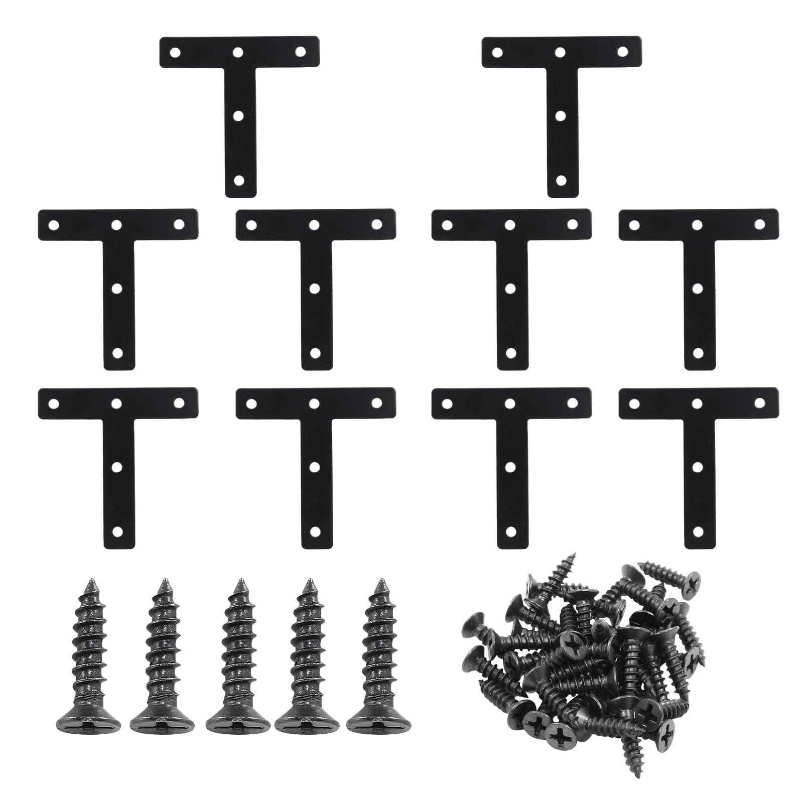 Hordion 10Pcs 3 x 3 Inch T Bracket Corner Brace (80 X 3" x (Black), Black