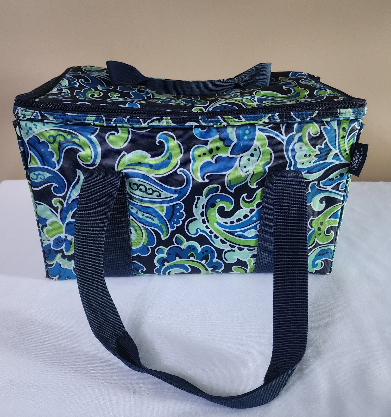 Sisters by Longaberger Insulated Cooler Tote Bag Navy Floral 15x10.5x9