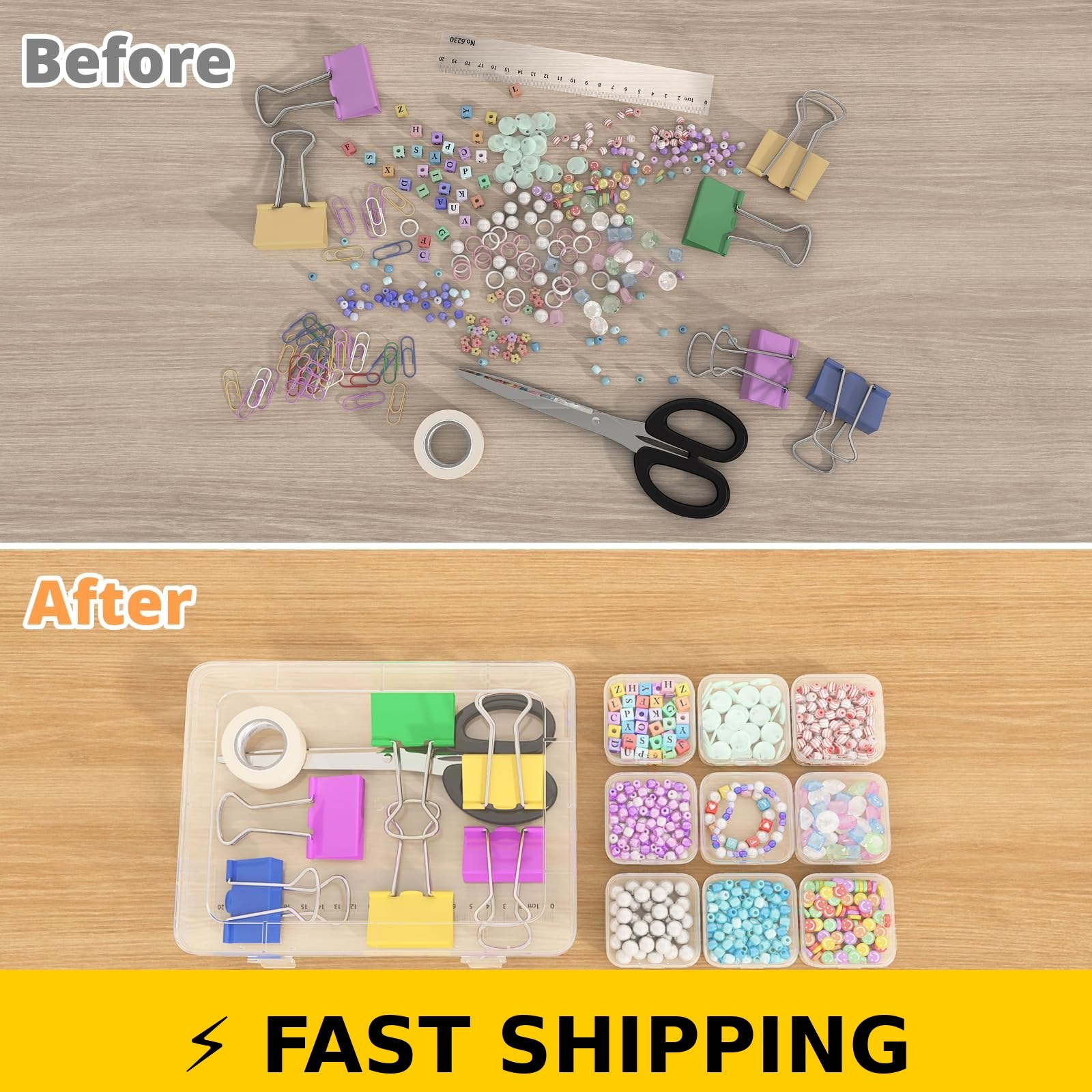 Mathtoxyz Bead Organizer Box with 30 Small Clear Storage Containers