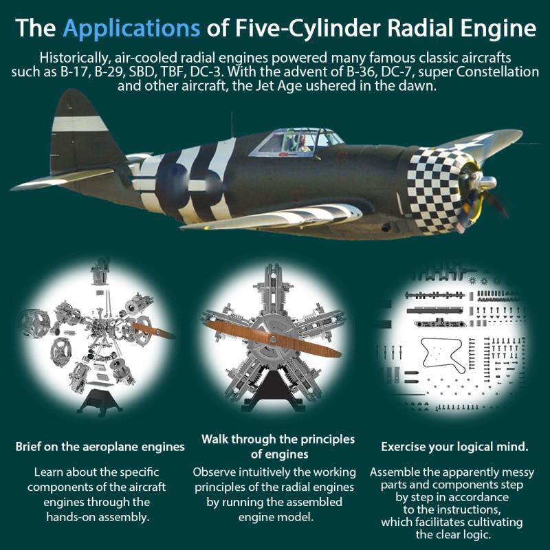TECHING Five-Cylinder Radial Engine Plane Simulation Metal Machinery Electric