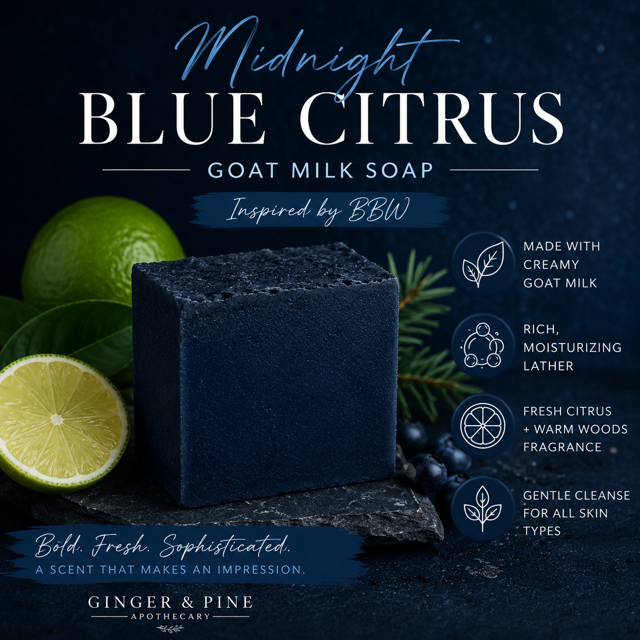 Midnight Blue Citrus Goat Milk Soap – BBW Inspired Citrus Bar