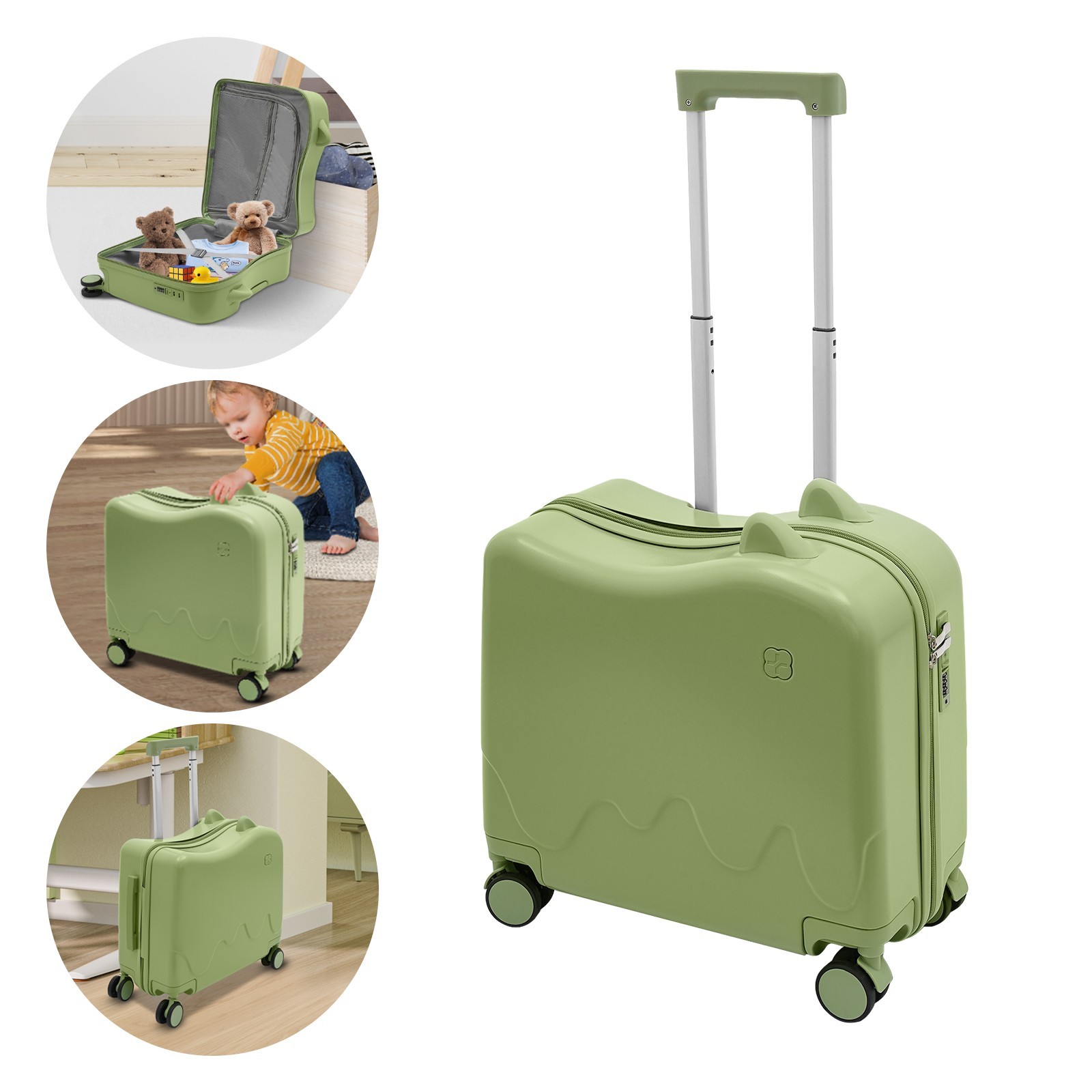 Kids Ride-On Suitcase 18 Inch Olive Green Luggage with Comfortable Seat