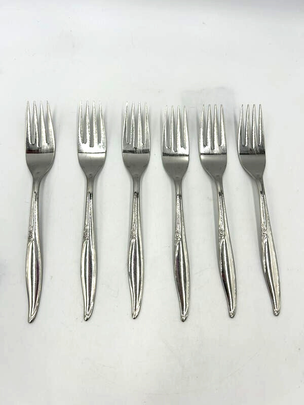 Kenwood Oneida Forever Rose Set Lot 6 Stainless Dinner Forks 7" Glossy