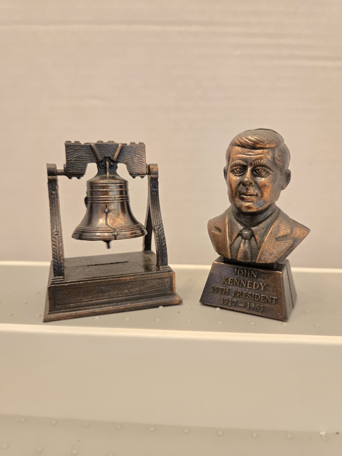 Vintage Lot of 2 DieCast Pencil Sharpeners Pres. John F Kennedy, Liberty Bell