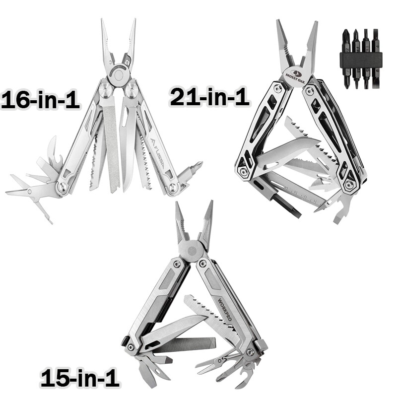 15-in-1/16-in-1/21-in-1 Multi-tool Pocket Knife Plier Set Safety Locking &Sheath