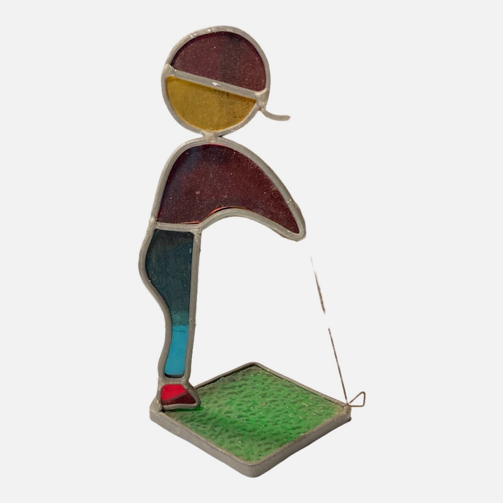 Vintage Stained Glass & Metal Golfer Putting on Green SunCatcher 6” Paperweight