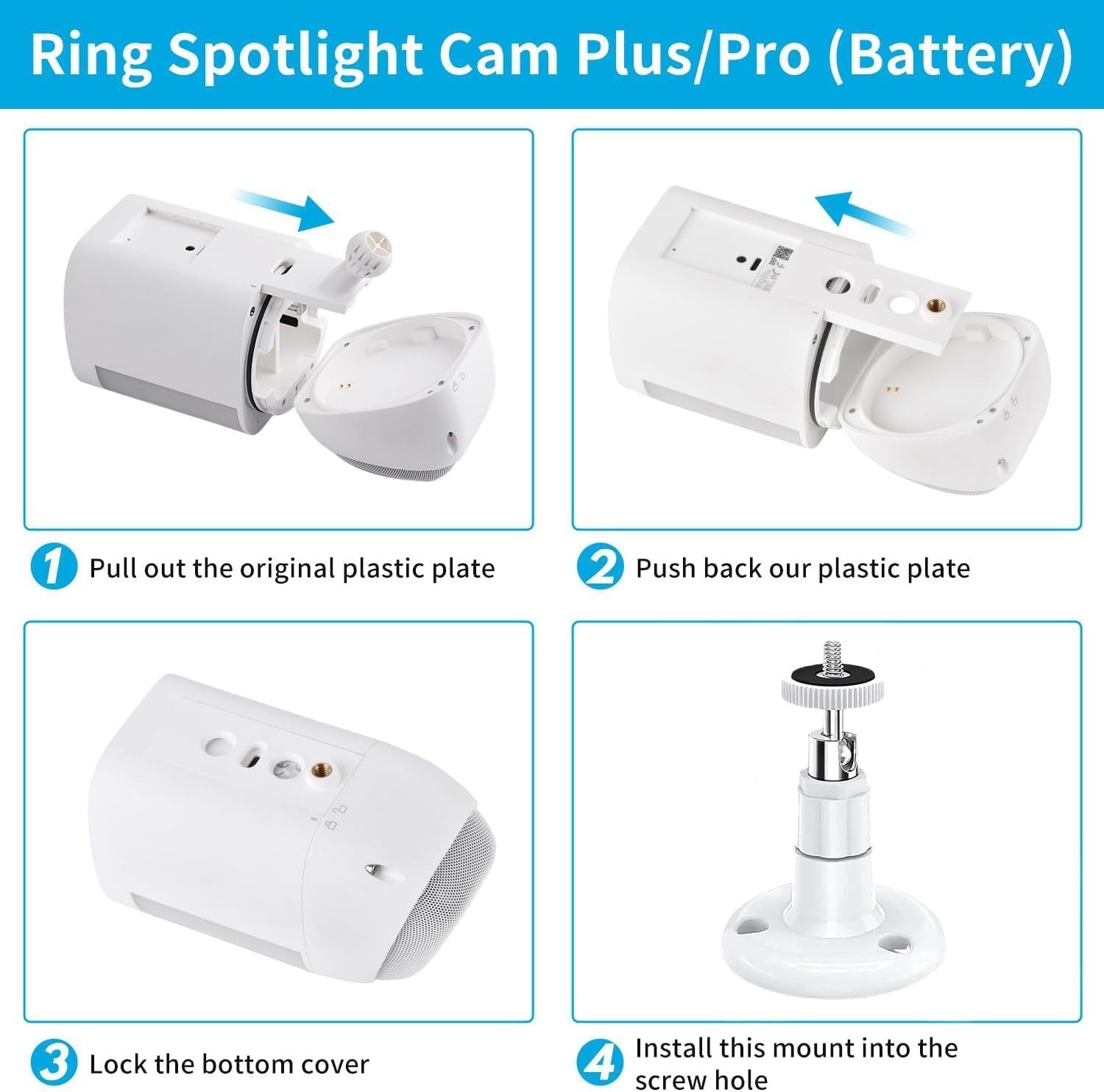 Adjustable Wall Ceiling Mount for Ring Spotlight Cam Plus/Pro (Battery) and Stic