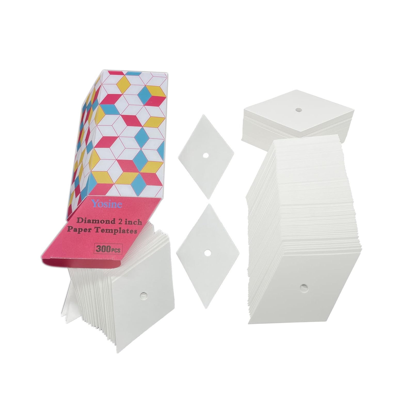 Yosine 300pcs 2 Inch Diamond 60 Degrees Paper Piecing for 2-Inch, White