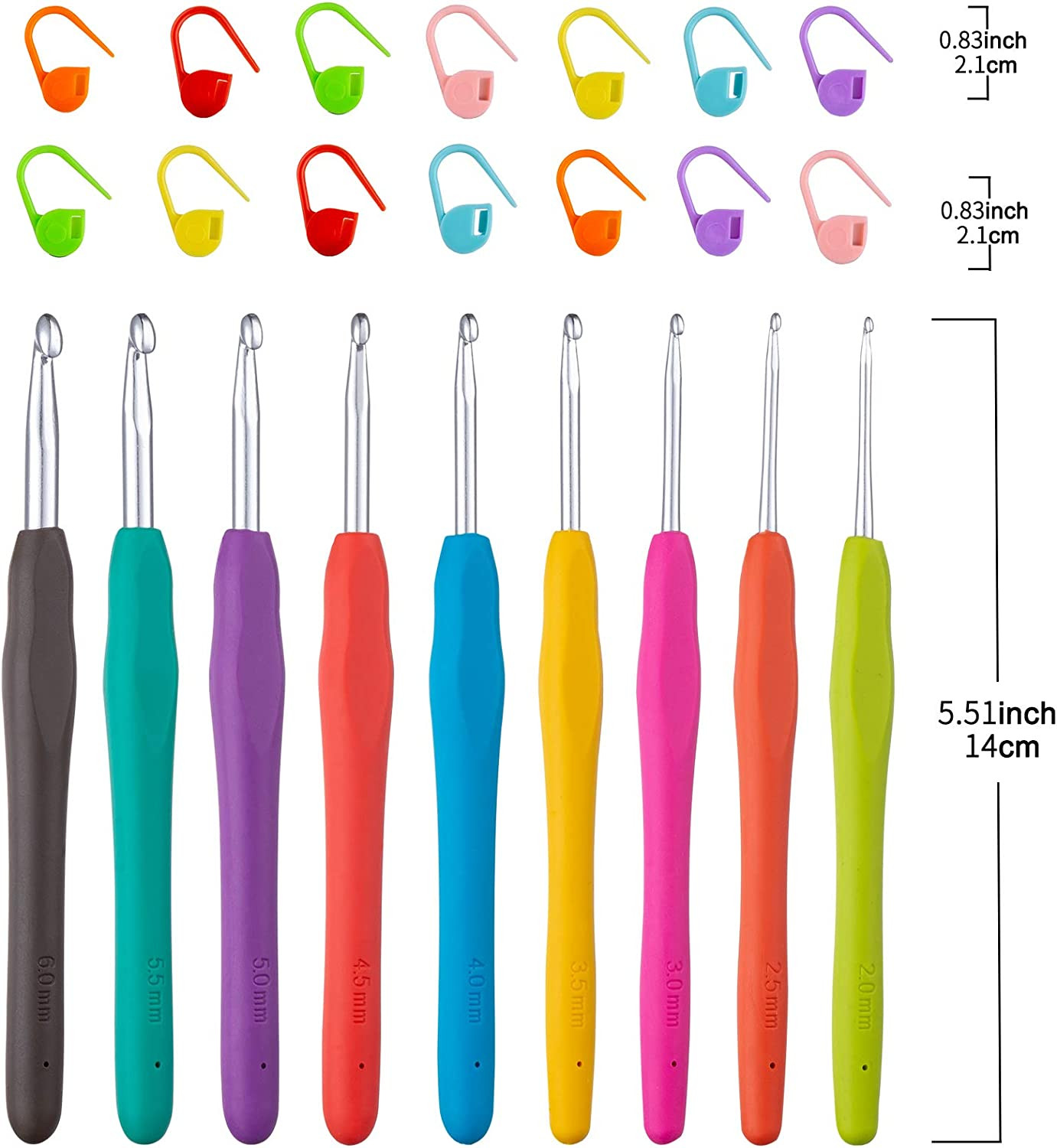 Vodiye 9 Sizes Crochet Hooks 2.0–6.0Mm, Ergonomic Crochet Hook Set, Crochet Need